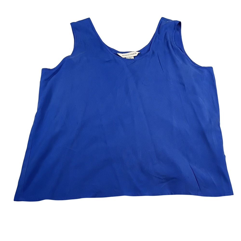 Melrose Studio Silk Tank Top Women Large Blue Sleeveless Scoop Neck